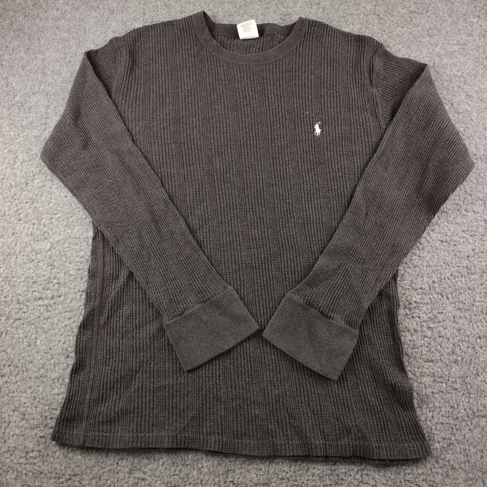 Polo Ralph Lauren Waffle Knit Thermal Shirt Mens Large Charcoal Grey Long Sleeve